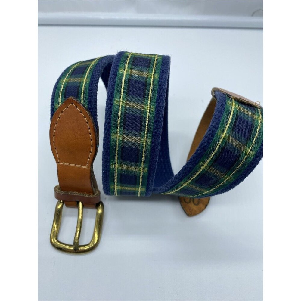 Leather Man Blue Green Men's Belt Size 30 Canvas & Leather Tabs Hand Made 126